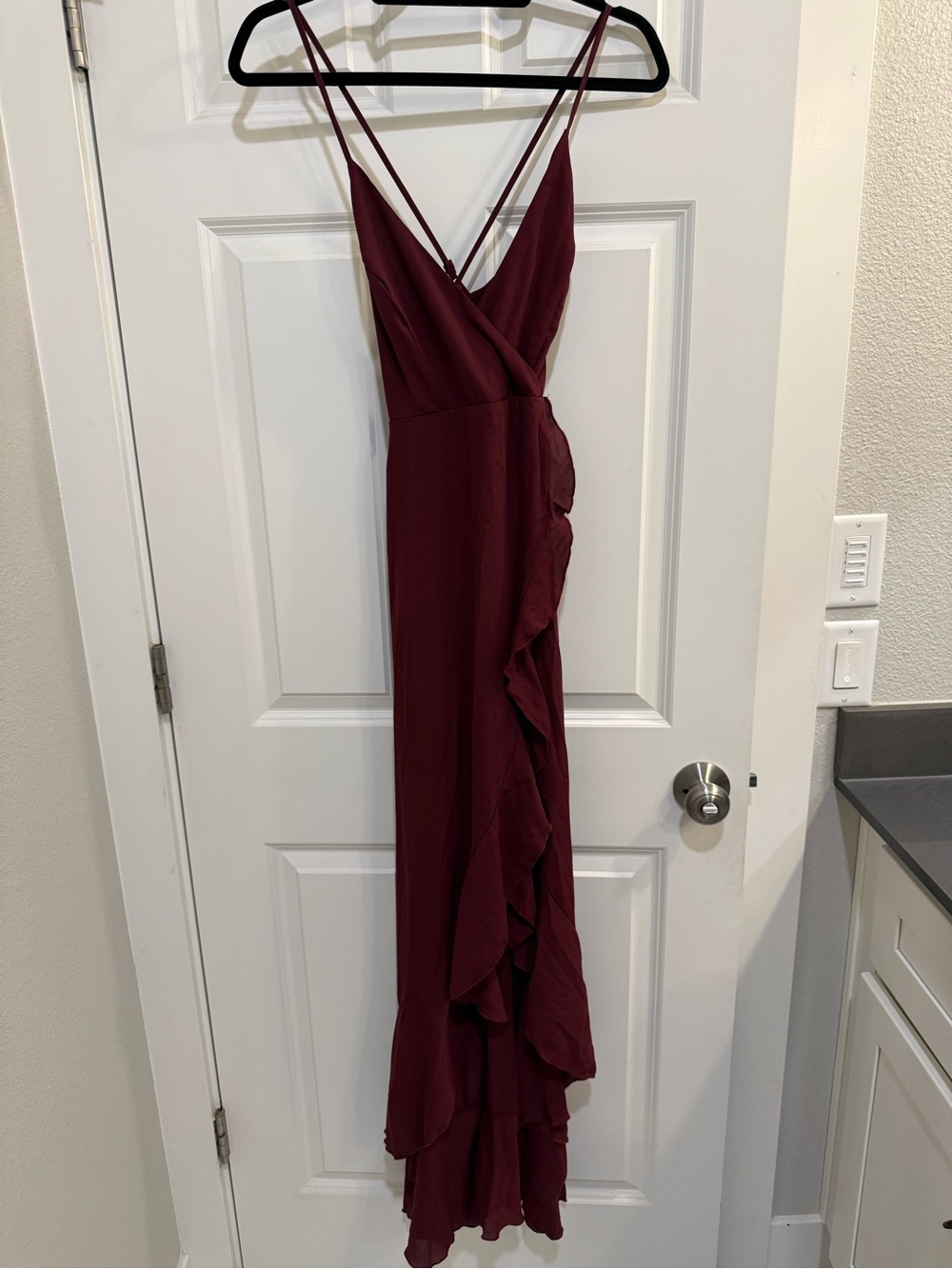 SHEIN Burgundy Ruffle Wrap Maxi Dress